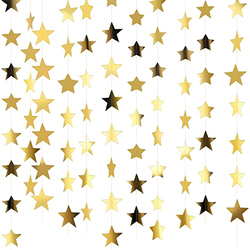 130 Feet Glitter Star Paper Garland Banner Hanging Decoration for Graduation Class of 2022 Congrats Grad Wedding Birthday Festival Party Decoration (Gold)