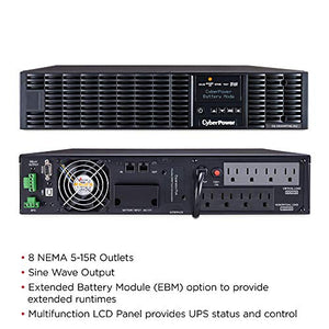 CyberPower OL1500RTXL2U Smart App Online UPS System, 1500VA/1350W, 8 Outlets, 2U Rack/Tower