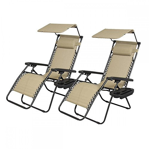 2 PCS Zero Gravity Chair Lounge Patio Chairs with Canopy Cup Holder
