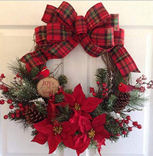 Load image into Gallery viewer, Yoonly Poinsettia Wreath 11.8inch Artificial Berry Wreath Handcrafted Garland Decorative Collection Tartan Plaid Wreath with Cones (US Joy Rattan Circle, 11 inches (30 cm))
