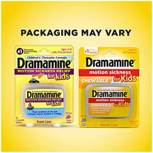 Load image into Gallery viewer, Dramamine Motion Sickness for Kids, Chewable, Dye Free, Grape Flavored, 8 Count
