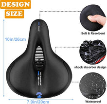 Load image into Gallery viewer, Comfortable Bike Seat-Padded Soft Bicycle Cushion Memory Foam Waterproof Wide Bike Saddle with Dual Shock Absorbing Rubber Balls Universal Fit for Indoor/Outdoor Bikes with Red Warning Strip(Blue)
