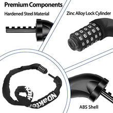 Load image into Gallery viewer, NDakter Bike Chain Lock, 5 Digit Combination Heavy Duty Anti Theft Bicycle Chain Lock, 3.2 Feet Long Security Resettable Bike Locks for Bike, Bicycle, Scooter, Motorcycle, Door, Gate, Fence
