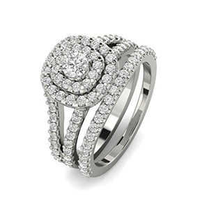1 1/10ct Cushion Halo Diamond Engagement Wedding Ring Set 10K White Gold
