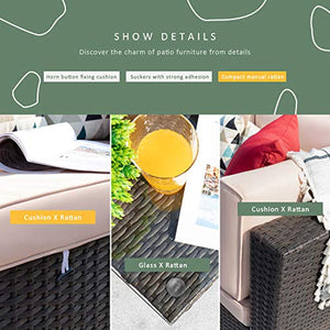 Devoko 5 Pieces Patio Furniture Sets All-Weather Outdoor Sectional Sofa Manual Weaving Wicker Rattan Patio Conversation Set with Cushion and Glass Table (Beige)