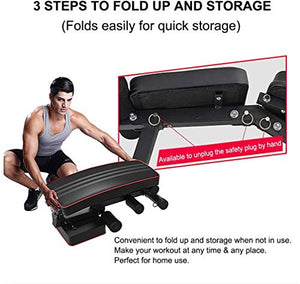 Yoleo Adjustable Weight Bench - Utility Weight Benches for Full Body Workout, Foldable Flat/Incline/Decline FID Bench Press for Home Gym