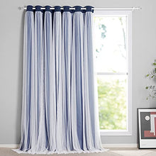 Load image into Gallery viewer, PONY DANCE Sliding Glass Door Blind - Blackout Curtains with White Sheer Grommet Top Decoration for Living Room Bedroom, 100" Wide x 84" Long, Navy Blue, 1 Panel
