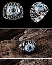 Load image into Gallery viewer, Ginger Lyne Collection Stainless Steel Blue Evil Eye Eyeball Ring Mens Womens Biker Punk
