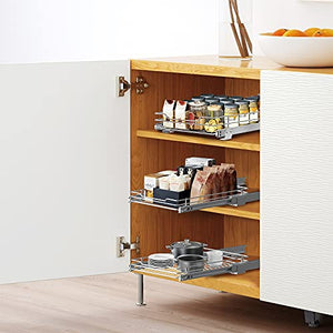 Pull Out Cabinet Organizer, Tksrn Heavy Duty Slide Out Pantry Shelves Sliding Drawer Storage For Kitchen, Bathroom, Home, 12.4" W x 16.5" D, Wire Frame, Chrome Finish