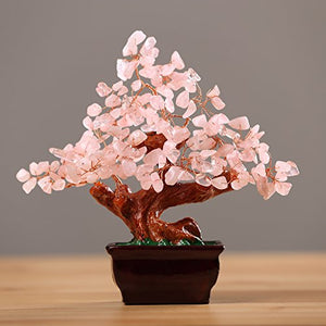 Parma77 Feng Shui Natural Rose Pink Quartz Crystal Money Tree Bonsai Style Decoration for Wealth and Luck