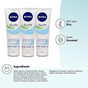 NIVEA Soft Moisturizing Crème - Pack of 3, All-In-One Cream For Body Face and Hands, Travel Size - 2.6 oz. Tubes