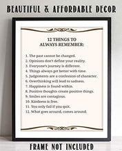 Load image into Gallery viewer, &quot;12 Things To Always Remember&quot;- Inspirational Wall Art- 8 x 10&quot; Print Wall Decor-Ready to Frame. Modern Typographic Print for Home-Office-School Decor. Great Positive Thinking Reminders!
