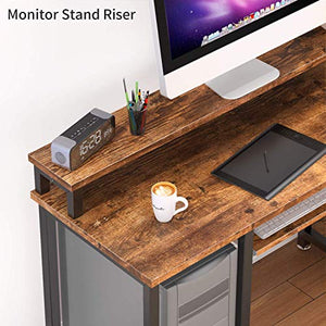 NOBLEWELL Computer Desk with Monitor Stand Storage Shelves Keyboard Tray，47" Studying Writing Table for Home Office (Rustic Brown)