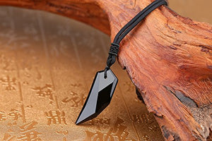 COAI Black Obsidian Wolf Tooth Necklace Stone Amulet Pendant