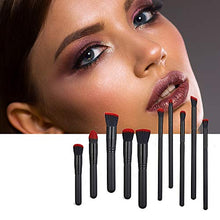 Load image into Gallery viewer, Makeup Brushes Set ExeCharge 10pcs Professional Makeup Brush Kit Kabuki Foundation Blending Blush Powder Brush Makeup Brush Kit Beauty Cosmetic Tools Storage Brush Holder Case Kit -Red+Black
