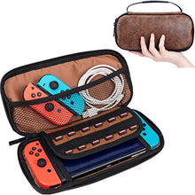 Load image into Gallery viewer, ibeacos Leather Game Traveler Deluxe Travel Case Console Protective Sleeve Accessories Storage Bag With 12 Build-in Game Card Holders And Mesh Zipper Pocket for Nintendo (Coffee)
