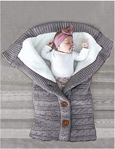 XMWEALTHY Unisex Infant Swaddle Blankets Soft Thick Fleece Knit Baby Girls Boys Stroller Wraps Baby Accessory Grey