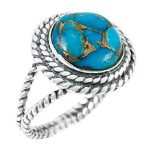 Load image into Gallery viewer, Turquoise Ring Sterling Silver 925 Genuine Gemstones Size 6 to 11 (Teal/Matrix Turquoise) (10)
