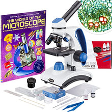 Load image into Gallery viewer, AmScope M162C-2L-PB10-WM-SP14-50P100S 40X-1000X Beginners Microscope Kit for Kids &amp; Students w/Complete Science Accessory Kit + World of The Microscope Book
