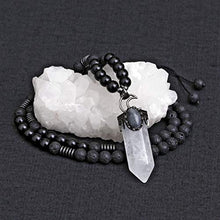 Load image into Gallery viewer, Top Plaza Natural Stone Healing Crystal Clear Quartz Hexagonal Pointed Gemstone Pendant Necklace Crescent Moon Jewelry Adjustable Lava Rock Beads Necklaces for Women Men
