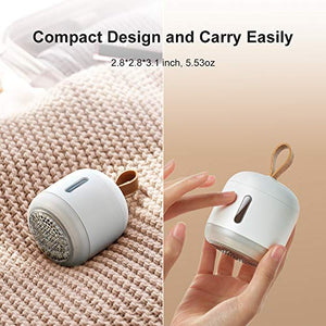 Battery Operated Mini Fabric Shaver and Lint Remover, Rechargeable Portable Sweater Defuzzer, 2 Speeds, 2 Replaceable Stainless Steel Blades, Electric Remove Clothes Fuzz, Dual Protection,1100 mAh