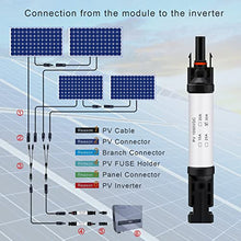 Load image into Gallery viewer, Pvfarosh 30A Solar Fuse Connector IP68 Waterproof 1000V in-line Fuse Holder 30A Male and Female Connector Waterproof in-Line Fuse Holder (Contains 4 fuses + 2 Solar Fuse Holders)
