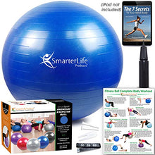 Load image into Gallery viewer, Exercise Ball for Yoga, Balance, Stability from SmarterLife - Fitness, Pilates, Birthing, Therapy, Office Ball Chair, Classroom Flexible Seating - Anti Burst, Non Slip + Workout Guide (Blue, 45cm)
