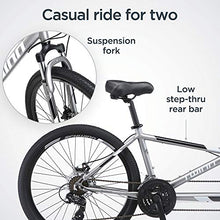 Load image into Gallery viewer, Schwinn Twinn Classic Tandem Adult Beach Cruiser Bike, Double Seater, Steel Low Step Frame, 7-Speed, 650c Urban Tires, Alloy Caliper Brakes, Medium Frame, Grey

