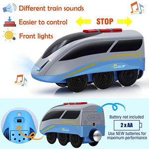 Battery Operated Action Locomotive Train & 10 Pcs Wooden Train Track & 2 Smart Action Tunnels - 13 Piece Train Toy with Accessories and Wooden Tracks