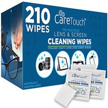 Load image into Gallery viewer, Care Touch Lens Cleaning Wipes | 210 Pre-Moistened and Individually Wrapped Lens Cleaning Wipes | Great for Eyeglasses, Tablets, Camera Lenses, Screens, Keyboards, and Other Delicate Surfaces
