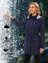 Load image into Gallery viewer, Women Raincoat Hooded Trench Coat Active Outdoor Rain Jacket Lightweight Rain Coats Navy Blue XL
