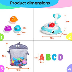 Comfylife Baby Bath Toy Organizer - Bath Toy Storage for Shower - Bathtub Toy Organizer Includes Foam Bath Toys (Numbers & Letters & Squirty Toys) + Extra Net That Doubles as a Toy