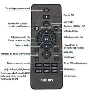 PHILIPS Bluetooth Stereo System for Home with CD Player, Wireless Streaming, MP3, USB, Audio in, FM Radio, 15W, Micro Music Sound System