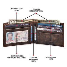 Load image into Gallery viewer, Real Leather Mens Bifold Wallet RFID Blocking Slim Minimalist Front Pocket - Thin &amp; Stylish with ID Window (Crazy Horse, Cognac)
