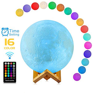 Moon Lamp, LOGROTATE Moon Light Lamps with Time Setting and Stand 3D Print LED 16 Colors, Hung Up Decorative Night Lights for Baby Kids Friends Lover Birthday Gifts(Diameter 9.6 inch)