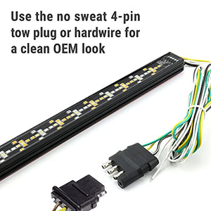 Syneticusa 60" Arrow LED Tailgate Light Bar Sequential Amber Turn Signal - Solid Beam - Weatherproof No Drill Install - Full Function Reverse Brake Running