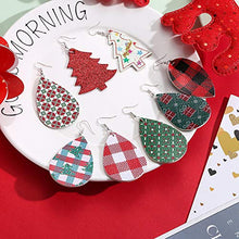 Load image into Gallery viewer, Leather Earrings for Women Christmas Xmas Earrings Teardrop Dangle Lightweight Faux Leather Earrings Holiday Earrings for Christmas New Year Party Decorations Supplies
