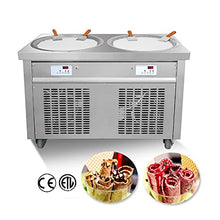 Load image into Gallery viewer, Kolice Commercial ETL NSF UL 55cm 22" Double Round Pans Fried Ice Cream Roll Machine, Yogurt Fry ice Cream Machine - Auto Defrost, Transparent Sneeze Guard
