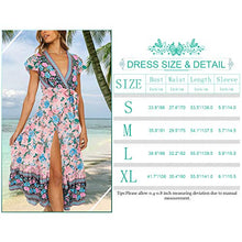 Load image into Gallery viewer, TEMOFON Women's Wrap Dresses Bohemian Floral Printed Summer Casual Short Sleeve V-Neck High Split Maxi Dress Wine Red S
