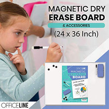 Load image into Gallery viewer, Officeline Ultra-Slim, Lightweight Magnetic Dry Erase Board &amp; Accessories (Includes Whiteboard Pen &amp; Pen Tray, 3 x Magnets &amp; Eraser) (24 x 36 Inch)
