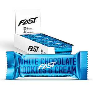 FAST BRANDS White Chocolate Cookies & Cream, 20 Gram Protein Bars (Pack of 12)