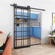 Load image into Gallery viewer, JUBEST Bypass Glass Barn Door 72x 84 in with 6.6FT Hardware Kit, 2 Sets of 36x84 in Clear Tempered Glass Aluminum Frame Double Barn Door,10 Lites Sliding Closet Barn Door, Easy Assembly
