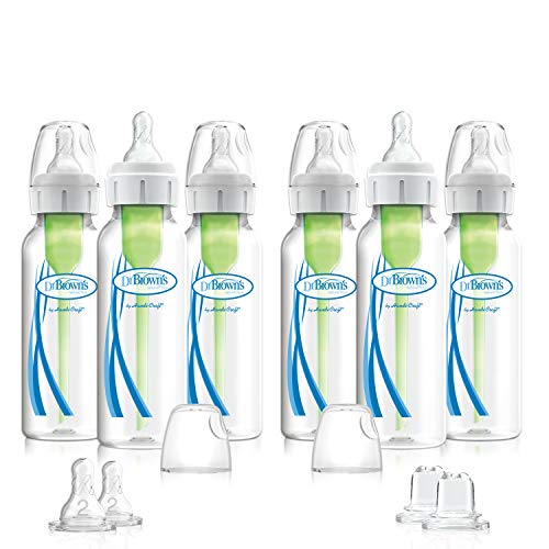 Dr. Brown's Options Plus Baby Bottles, 8 Ounce, 6 Count Plus 2 Bonus Level 2 Nipples and Sippy Spouts