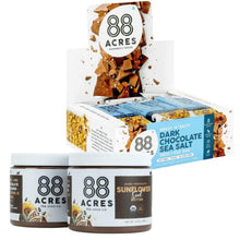 Load image into Gallery viewer, 88 Acres Dark Chocolate Seed Butter &amp; Granola Bar Bundle | Dark Chocolate Sea Salt | Gluten Free, Nut-Free Oat and Seed Snack Bar | Vegan &amp; Non GMO | 12 Bars | 2 Butter Jars
