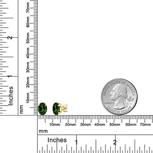 Gem Stone King 2.40 Ct 8x6mm Green Chrome Diopside 18K Yellow Gold Plated Silver Stud Earrings