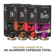 Load image into Gallery viewer, Peet&#39;s Coffee Espresso Capsules Variety Pack, 40 Count Single Cup Coffee Pods, Compatible with Nespresso Original Brewers, Crema Scura, Nerissimo, Ricchezza, Ristretto
