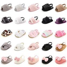 Load image into Gallery viewer, Meckior Infant Baby Girls Sandals Faux Fur Slides with Elastic Back Strap Flats Slippers Princess Dress First Walker Moccasins Shoes
