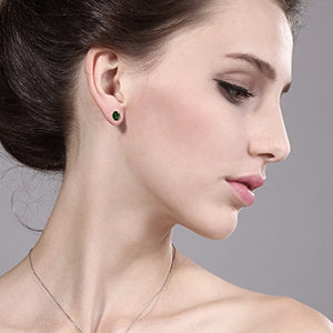 Gem Stone King 2.40 Ct 8x6mm Green Chrome Diopside 18K Yellow Gold Plated Silver Stud Earrings
