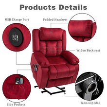 Load image into Gallery viewer, Mecor Lift Chair,Power Lift Recliner for Elderly,Fleece Massage Recliner Chair with Adjustable Headrest/Heat/Side Pockets/USB Charge Port for Living Room (Red)
