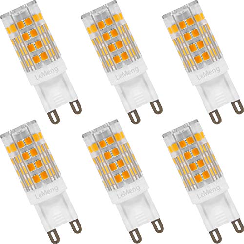 LeMeng G9 LED Light Bulbs 4W 400Lm 2700K Warm White, 40W Halogen Equivalent, AC 120V Bi-Pin G9 Base, Not Dimmable- 6 Pack，